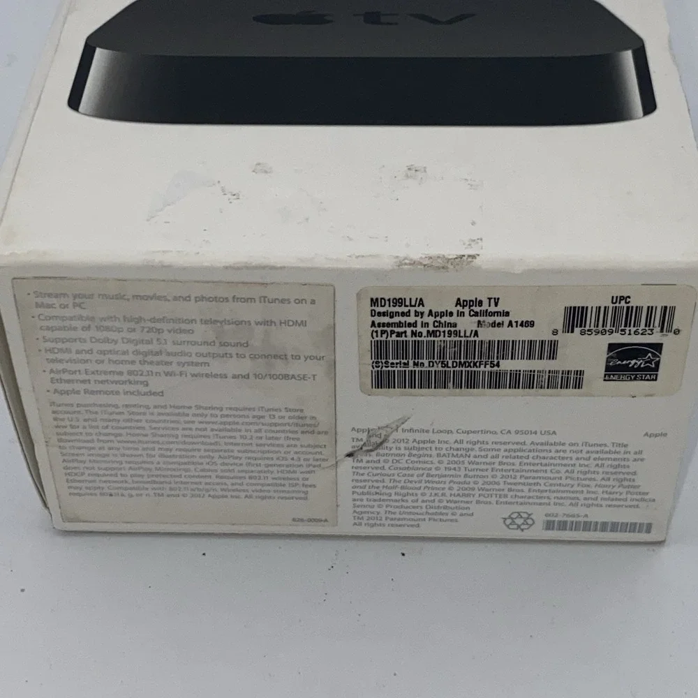 Apple TV A1469 3rd Generation With Remote & Power Cord